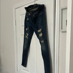 Express Blue Skinny Jeans with Distressed Details